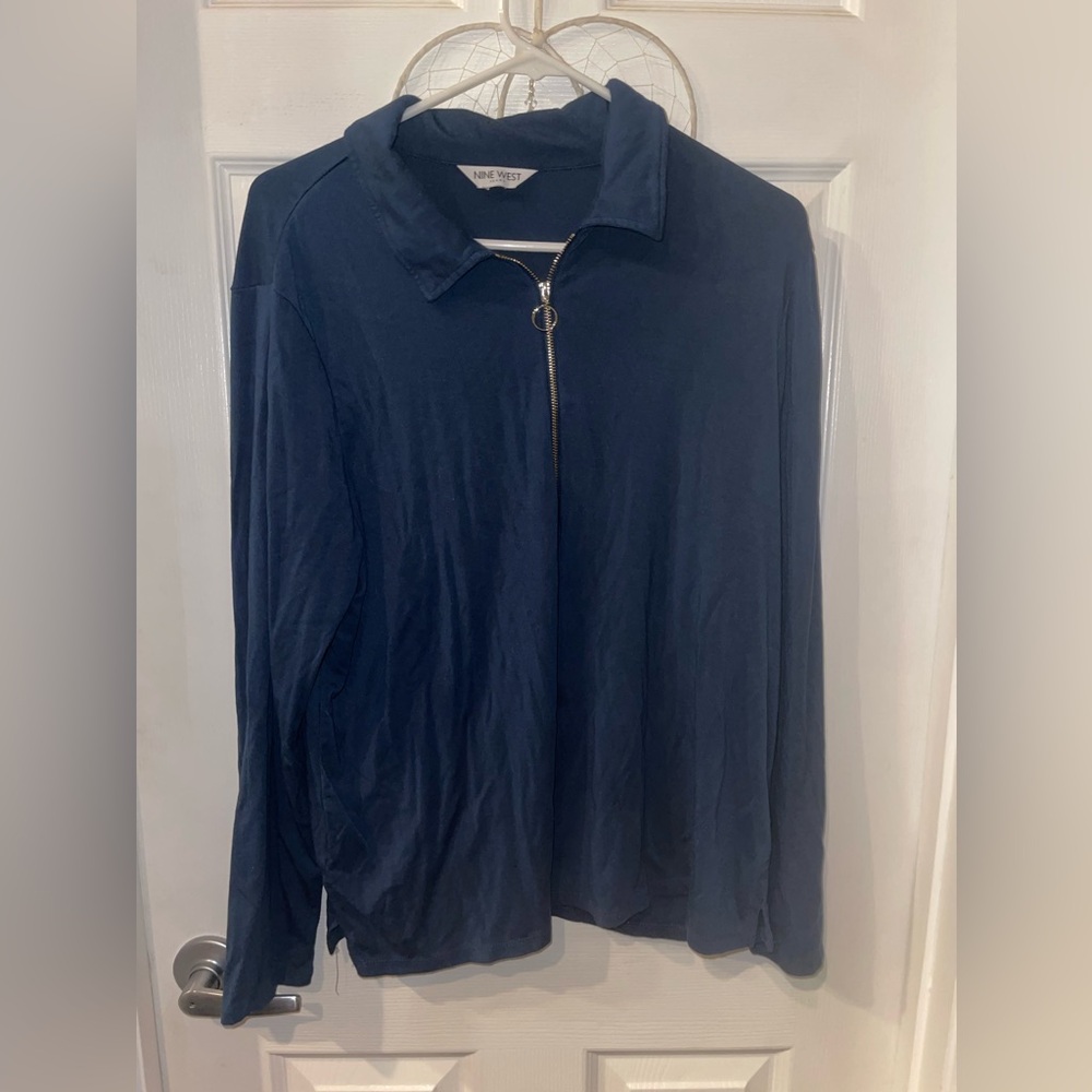 Navy Blue Zip-Up Long Sleeve Top